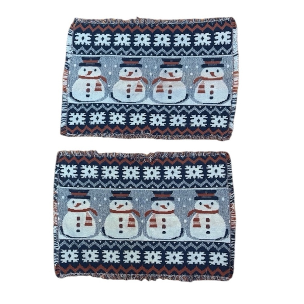 2 Vintage Snowmen Placemats, woven, winter, holiday